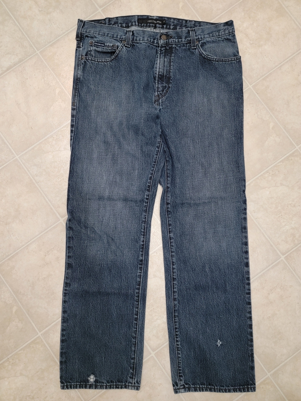Calvin Klein Men's Straight Jeans in Dark Blue Denim